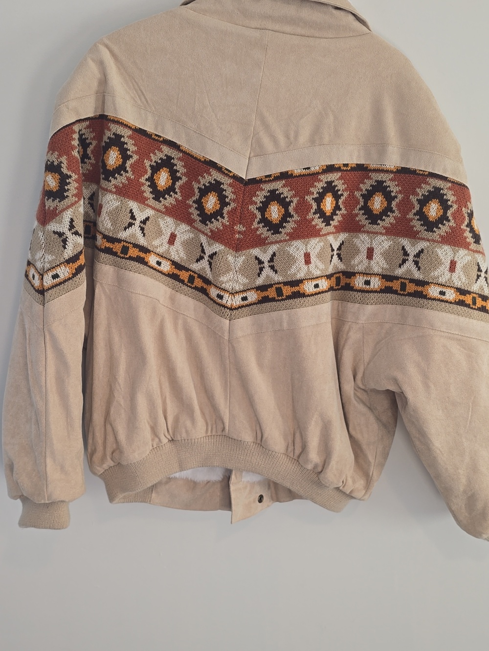 Oversized Beige Teddy Jacket with Aztec Detail - Picture 8 of 13